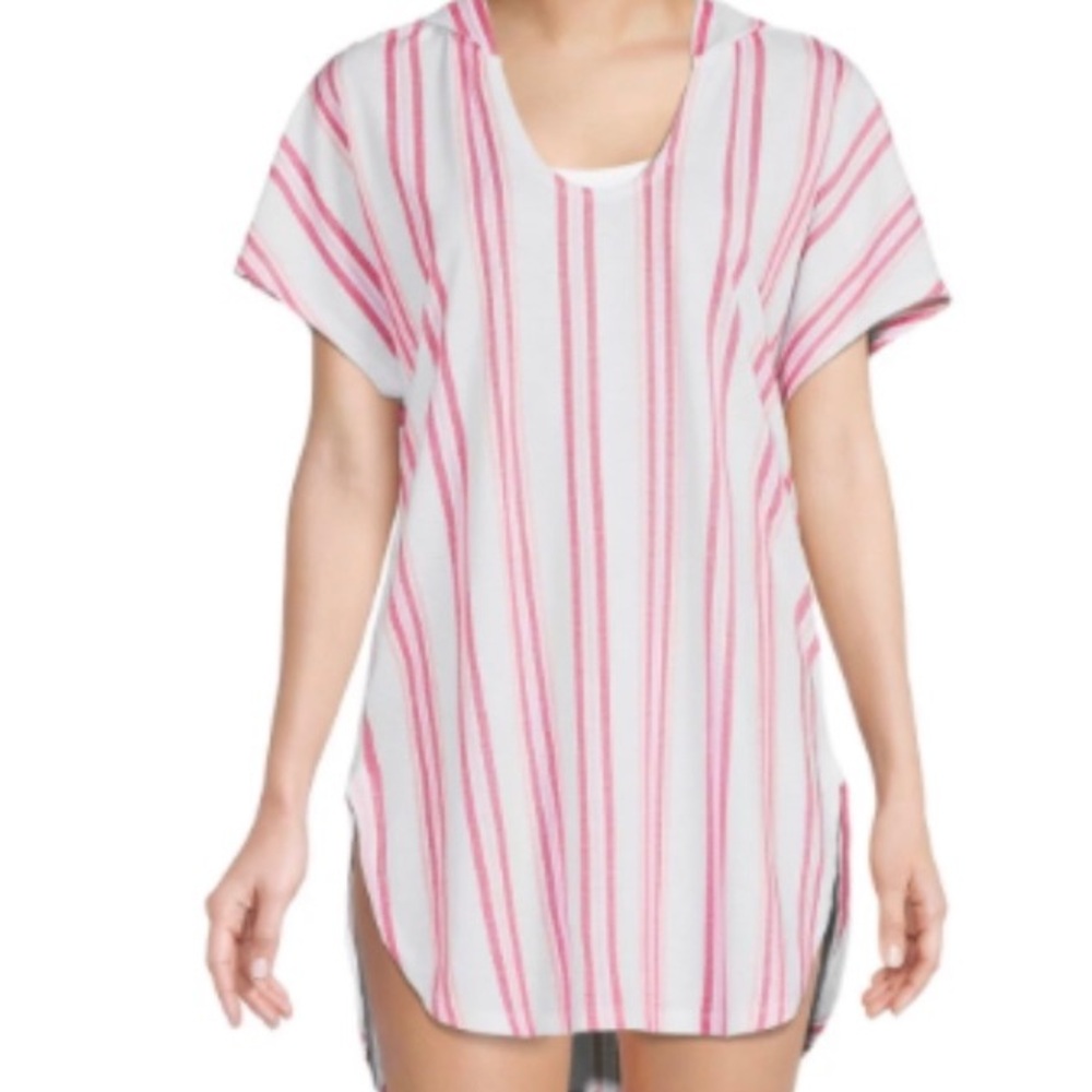 Time and Tru Size Large Beach/Pool Waffle Coverup w/Hood Dust & Rose Color